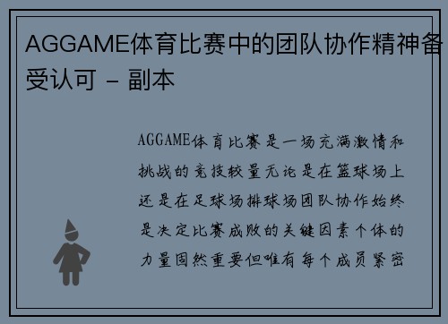 AGGAME体育比赛中的团队协作精神备受认可 - 副本