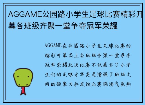 AGGAME公园路小学生足球比赛精彩开幕各班级齐聚一堂争夺冠军荣耀