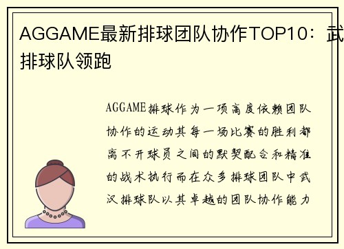 AGGAME最新排球团队协作TOP10：武汉排球队领跑